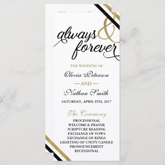 Trouwprogramma, Altijd & Voor Altijd, Faux Gold Programmakaart (Voorkant / Achterkant)