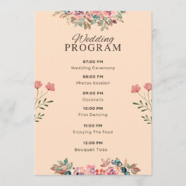 Trouwprogramma – Aquarel Bloemige Beige Ontwerp Programmakaart