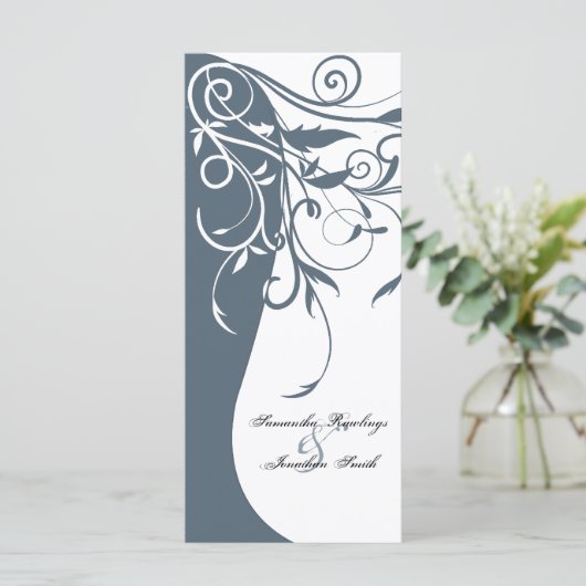 Trouwprogramma - Blauw Wit Contrasterende Bloemen Programmakaart (Staand voorkant)