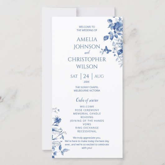 Trouwprogramma Blauwe bloemen (Voorkant)