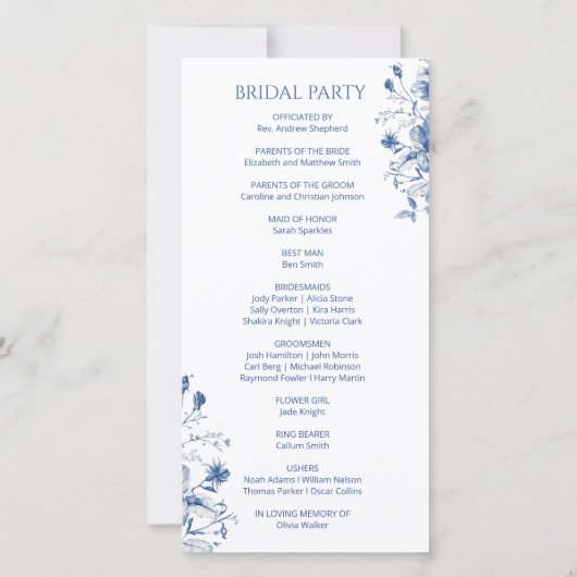 Trouwprogramma Blauwe bloemen (Achterkant)