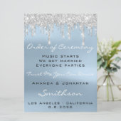 Trouwprogramma Blauwe Roos Drips Glitter Sneeuw Kaart (Staand voorkant)