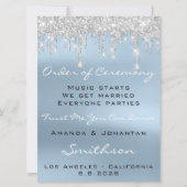 Trouwprogramma Blauwe Roos Drips Glitter Sneeuw Kaart (Voorkant)