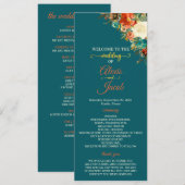 Trouwprogramma - Blauwgroen & Oranje Bloemen Kaart (Voorkant / Achterkant)