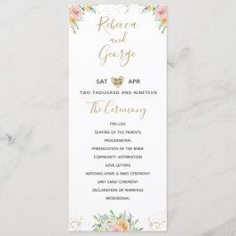 Trouwprogramma bloemenblush en goud elegant programmakaart