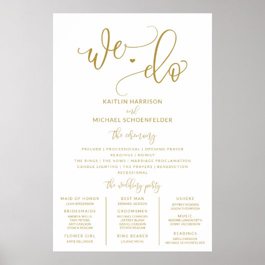Trouwprogramma Bord Grootte Gouden Calligrafie Poster (Voorkant)