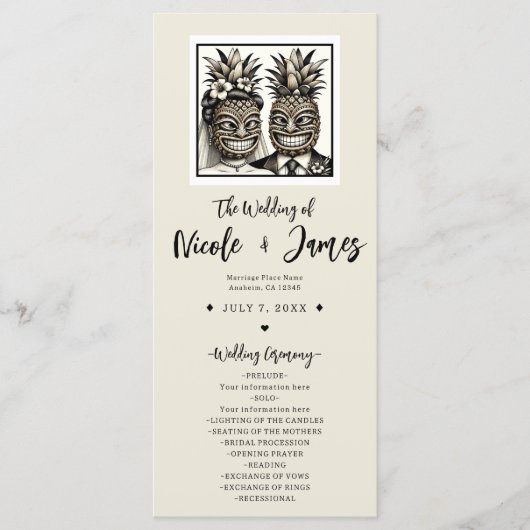 Trouwprogramma Bride & Groom Aloha Pineapple Tiki Programmakaart (Voorkant)