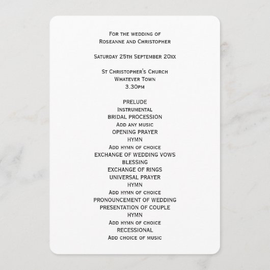 Trouwprogramma bruidegom programmakaart (Achterkant)