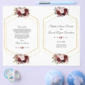Trouwprogramma Charm Burgundy Roze Bloem Motief Go Flyer (Enkel)