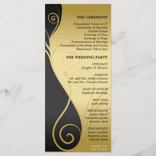 Trouwprogramma - Classy Black & Gold Bloemen Programmakaart (Achterkant)