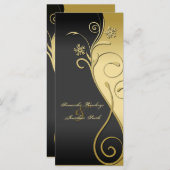 Trouwprogramma - Classy Black & Gold Bloemen Programmakaart (Voorkant / Achterkant)