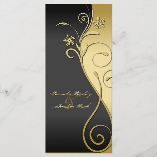 Trouwprogramma - Classy Black & Gold Bloemen Programmakaart (Voorkant)