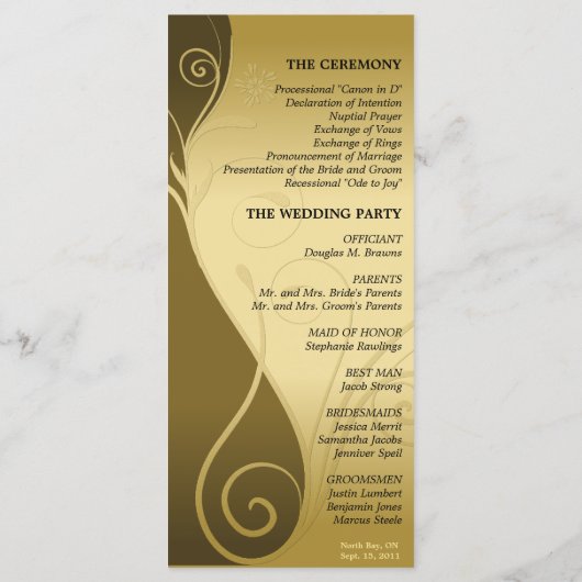 Trouwprogramma - Classy Brown & Gold Floral Programmakaart (Achterkant)