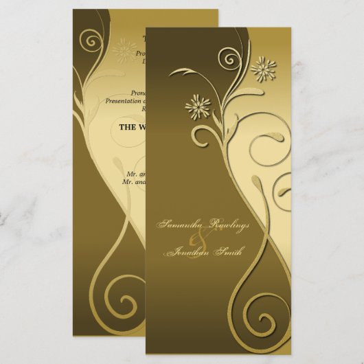 Trouwprogramma - Classy Brown & Gold Floral Programmakaart (Voorkant / Achterkant)
