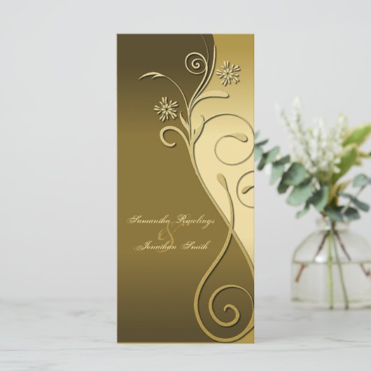 Trouwprogramma - Classy Brown & Gold Floral Programmakaart (Staand voorkant)