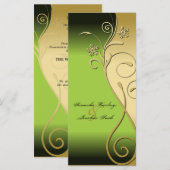 Trouwprogramma - Classy Green & Gold Floral Swirl Programmakaart (Voorkant / Achterkant)