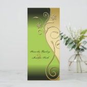 Trouwprogramma - Classy Green & Gold Floral Swirl Programmakaart (Staand voorkant)