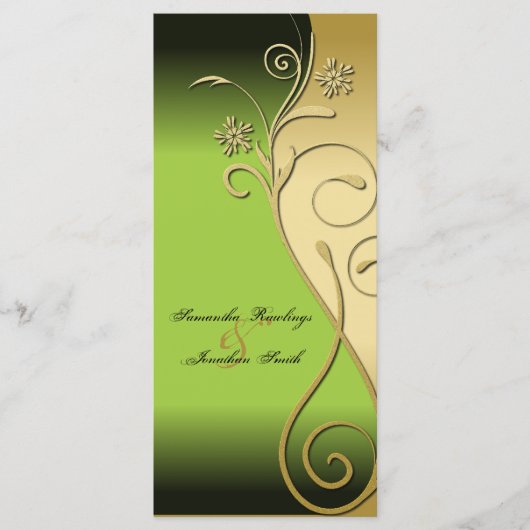 Trouwprogramma - Classy Green & Gold Floral Swirl Programmakaart (Voorkant)
