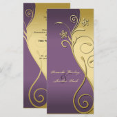 Trouwprogramma - Classy Paarse & Gouden Bloemen Programmakaart (Voorkant / Achterkant)