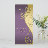 Trouwprogramma - Classy Paarse & Gouden Bloemen Programmakaart (Staand voorkant)