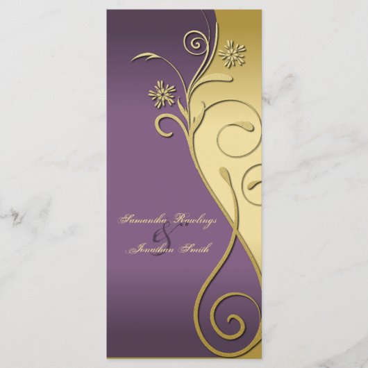 Trouwprogramma - Classy Paarse & Gouden Bloemen Programmakaart (Voorkant)