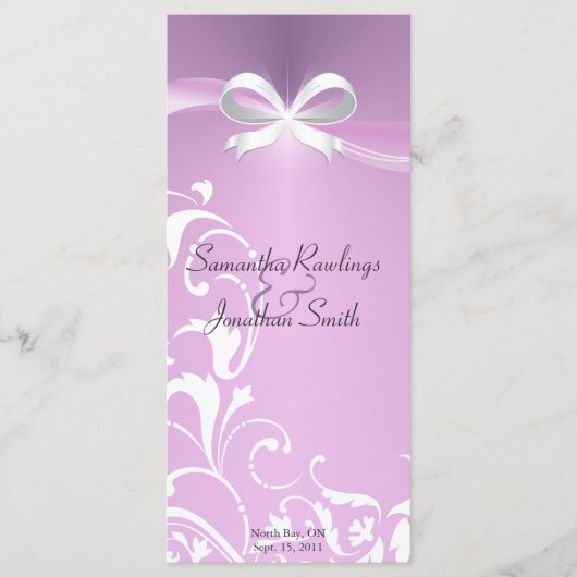 Trouwprogramma - Classy Paarse Satin Ribbon Programmakaart (Voorkant)