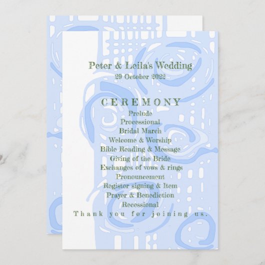 Trouwprogramma Cultuur Mozaïek Bloemig Blauw 2 Programmakaart (Voorkant / Achterkant)