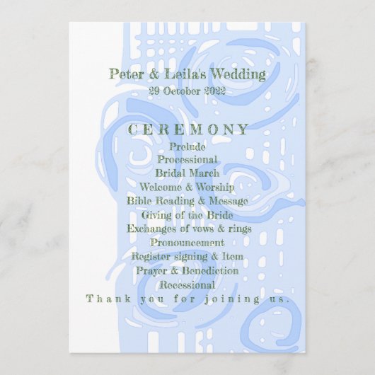 Trouwprogramma Cultuur Mozaïek Bloemig Blauw 2 Programmakaart (Voorkant)