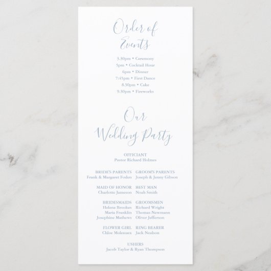 Trouwprogramma Dankjewel plaatskaart in stoffig bl Menu (Achterkant)