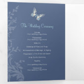 Trouwprogramma donkerblauwe vlinders liefdesverhaa drieluik programma (Binnenzijde eerst)