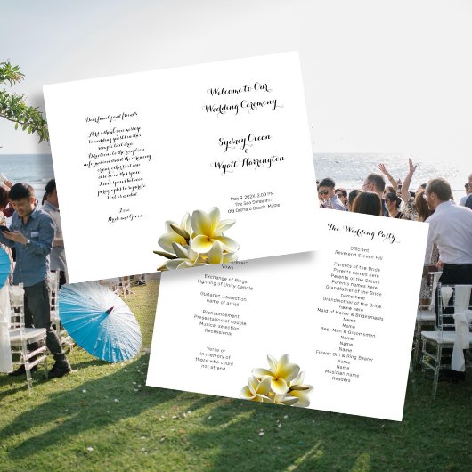 Trouwprogramma Dubbelgevouwen Met Frangipani Bloem