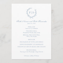 Trouwprogramma Dusty Blue Monogram Krans Programmakaart