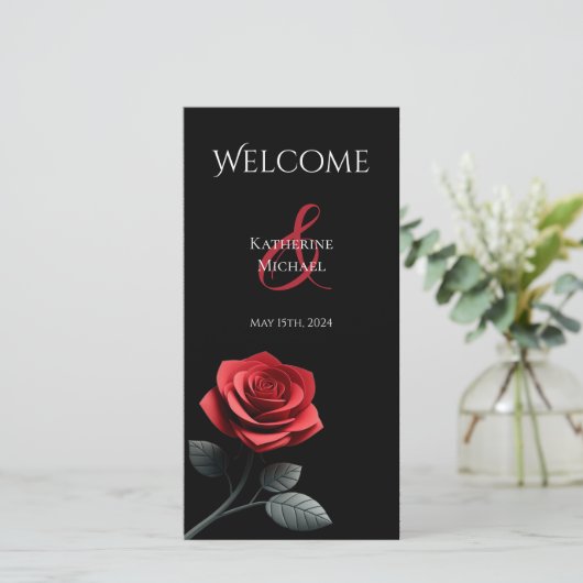 Trouwprogramma-Een enkele rode roos- (Staand voorkant)