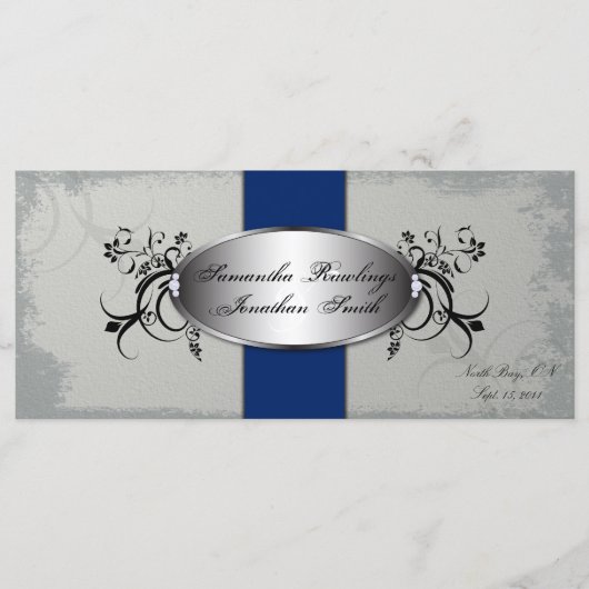 Trouwprogramma Elegant Grey Royal Bloemen Programmakaart (Voorkant)