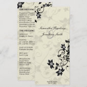 Trouwprogramma - Elegant zwart en ivoor bloemen Programmakaart (Voorkant / Achterkant)
