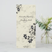 Trouwprogramma - Elegant zwart en ivoor bloemen Programmakaart (Staand voorkant)
