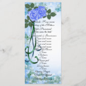 Trouwprogramma elegante Blauwe Rozen blauwgroen li Programmakaart (Achterkant)
