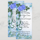 Trouwprogramma elegante Blauwe Rozen blauwgroen li Programmakaart (Voorkant / Achterkant)
