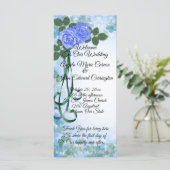 Trouwprogramma elegante Blauwe Rozen blauwgroen li Programmakaart (Staand voorkant)