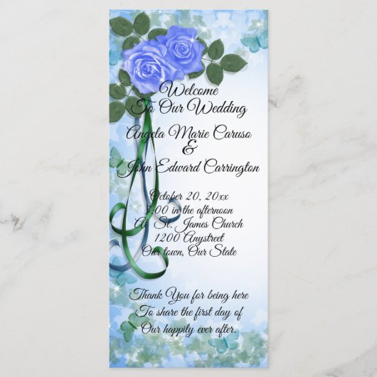 Trouwprogramma elegante Blauwe Rozen blauwgroen li Programmakaart (Voorkant)