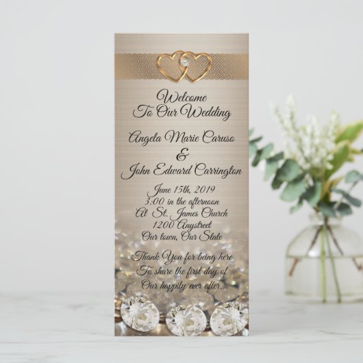 Trouwprogramma elegante diamanten op satijn programmakaart (Staand voorkant)