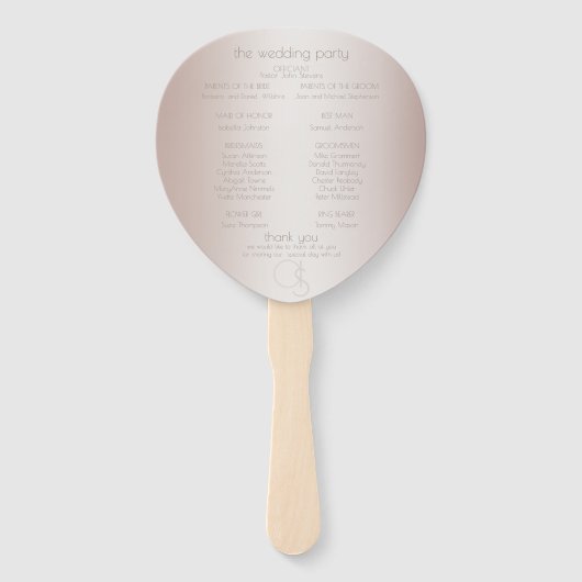 Trouwprogramma Elegante moderne Blush Pearl Stripe Handwaaier (Achterkant)