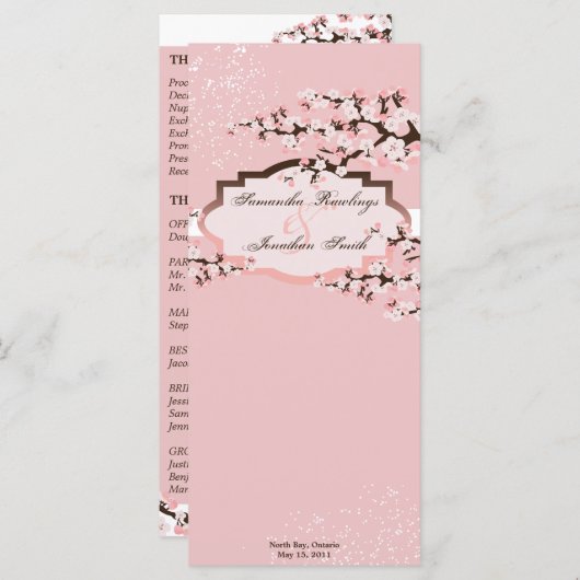 Trouwprogramma - Elegante roze kersenbloesems Programmakaart (Voorkant / Achterkant)