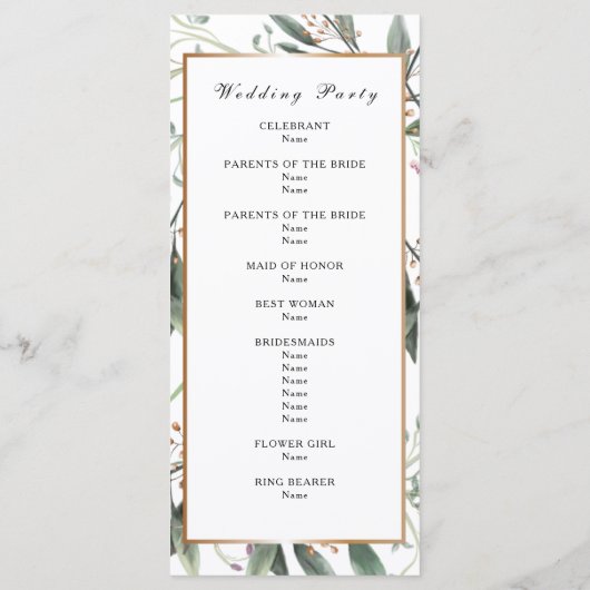 Trouwprogramma elegante waterverf groen bladgoud programmakaart (Achterkant)