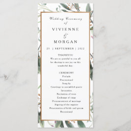 Trouwprogramma elegante waterverf groen bladgoud programmakaart