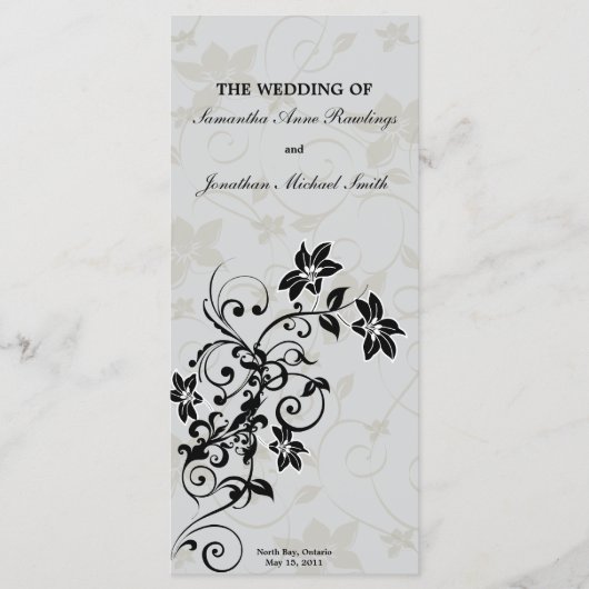 Trouwprogramma - Elegante Zilveren Bloemen Programmakaart (Voorkant)