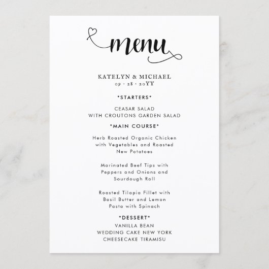 Trouwprogramma en trouwmenu menu (Voorkant)