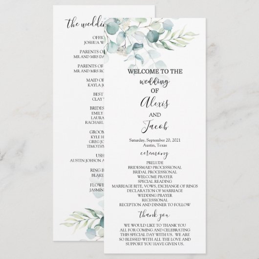 Trouwprogramma - Eucalyptus Kaart (Voorkant / Achterkant)