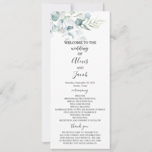 Trouwprogramma - Eucalyptus Kaart (Voorkant)