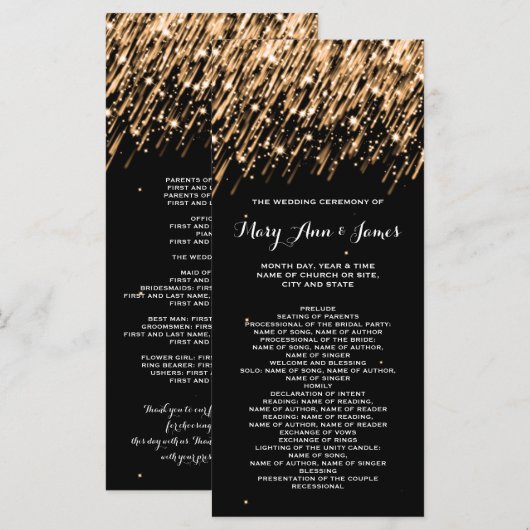 Trouwprogramma Falling Stars Gold Programmakaart (Voorkant / Achterkant)